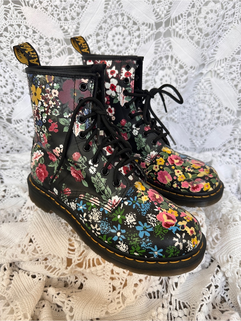 RARE Dr. Martens 1460 Pascal Floral Mash Up Boots - Discontinued - Size 8
